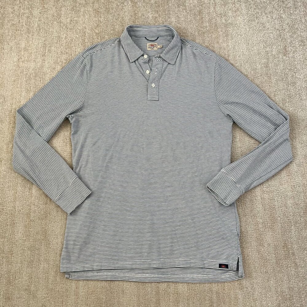 Faherty Movement Long Sleeve Stripe Polo Shirt M Blue White Cotton